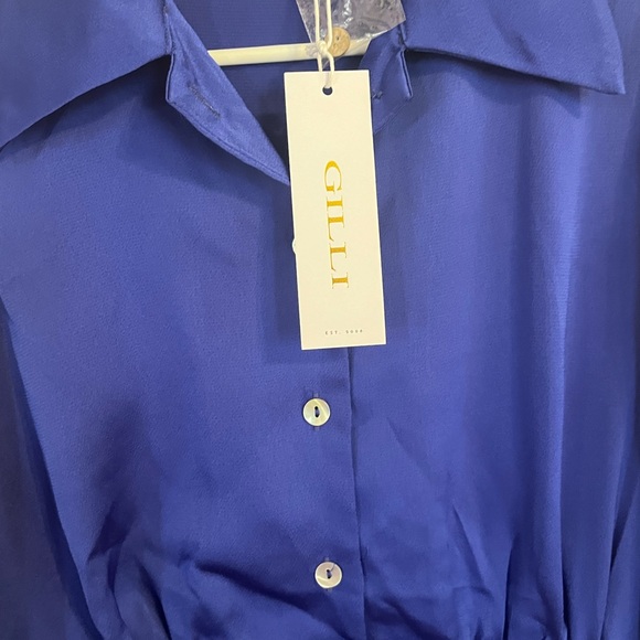 Gilli Blue Long Sleeve Shirt Dress with Bishop Sleeves. NWT - Picture 6 of 13